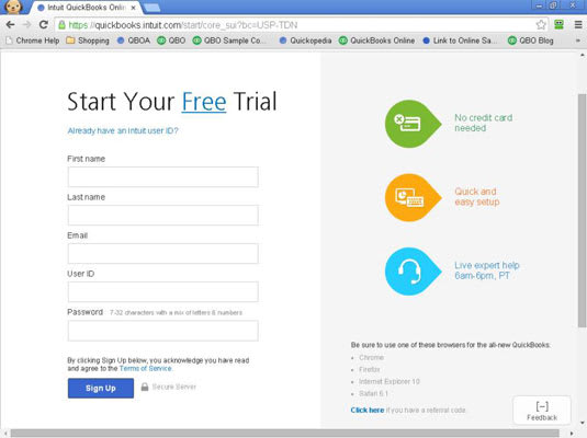Profit and Loss Statement in Quickbooks: Sign Up Page image